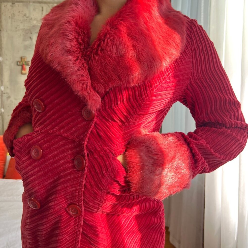 red vintage y2k rabbit fur arden b coat